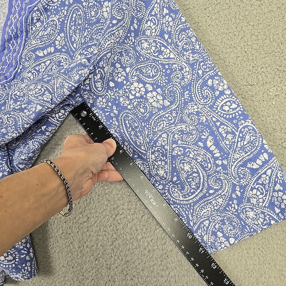 Carole Little Blue & White 3/4 Sleeve Linen Blend Embroidered Eyelet Shirt 1X - Picture 10 of 14